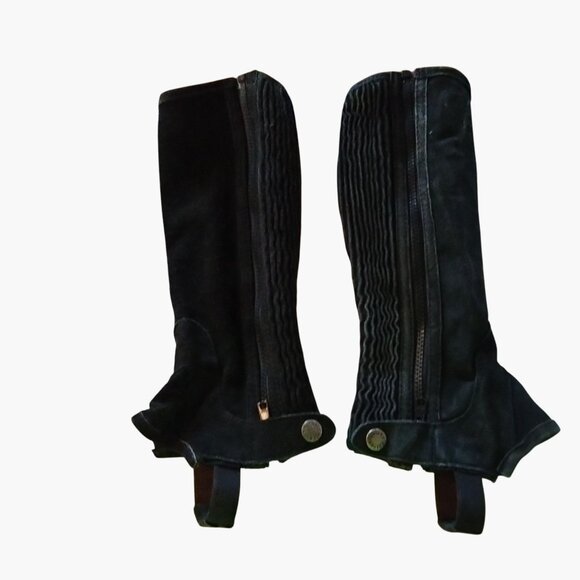Shires Black Suede Child Large Riding Half Chaps Equestrian Gear Zipper Closure - Picture 2 of 7